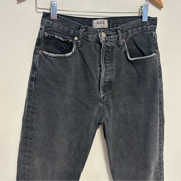 AGOLDE 90s Pinch High Waist Straight Leg Organic Cotton Jeans in Black Tea Sz 26 - Picture 2 of 13